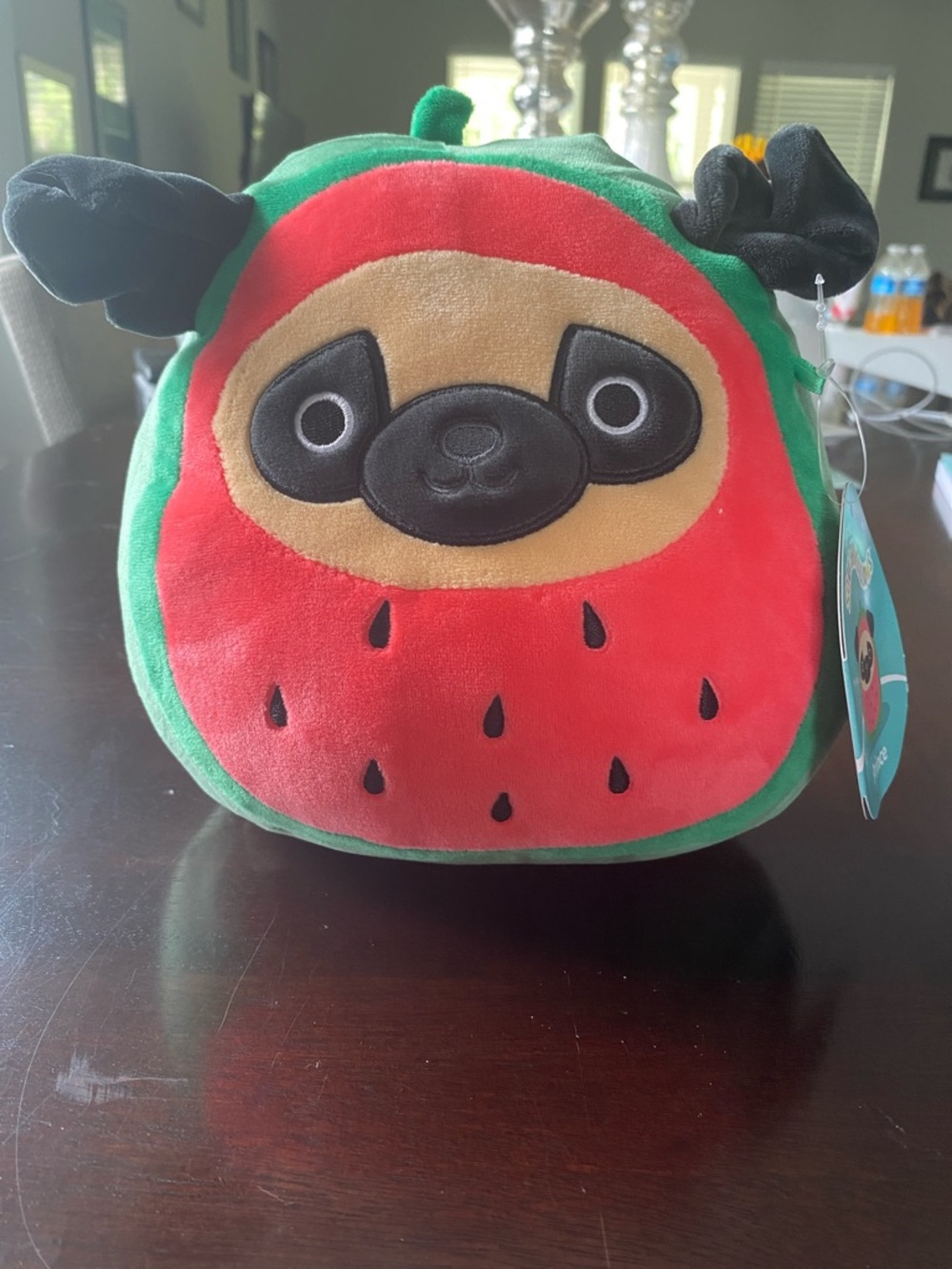 Prince Watermelon Pug Plush - Red, Green, Black, Tan